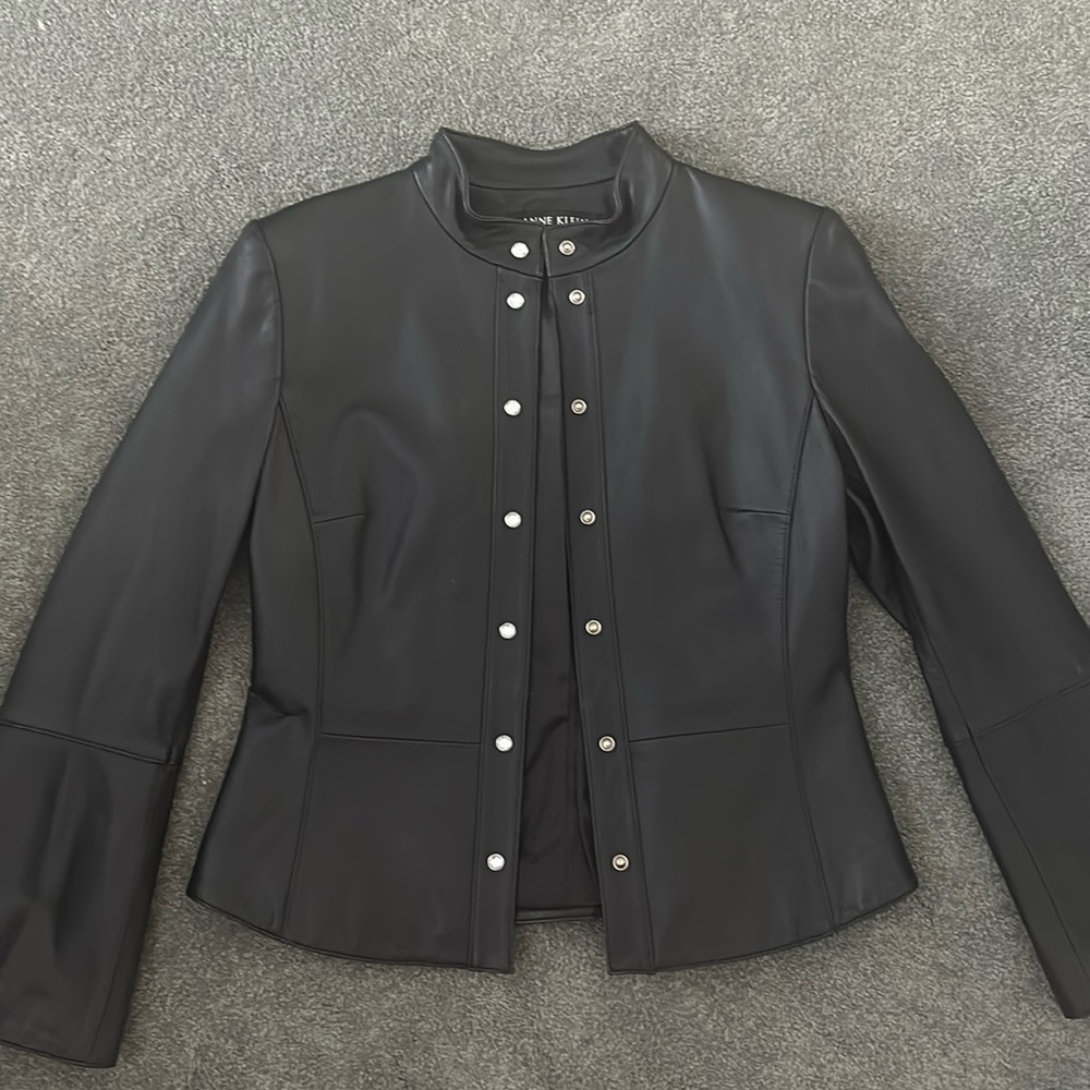 Anne Klein Leather Jacket fitted with embossed rhinestone snaps size 8P